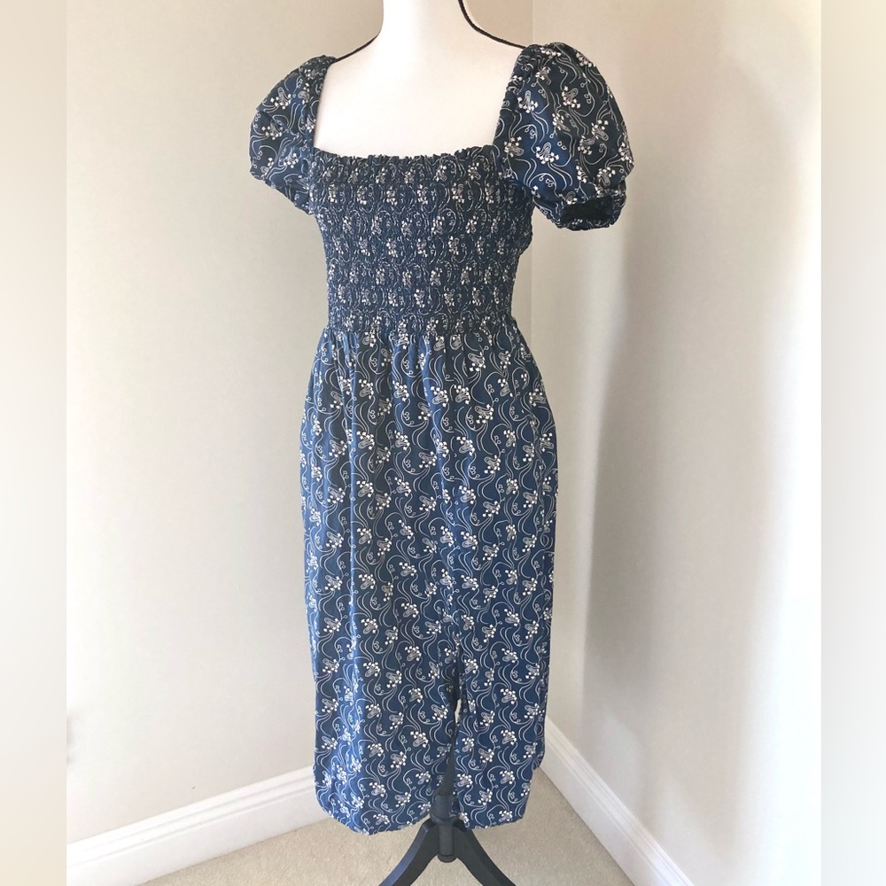 J. Crew Blue and White Puff Sleeve Dress - Picture 6 of 9